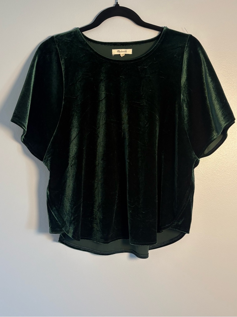Madewell emerald green velour butterfly short sleeve top size Small